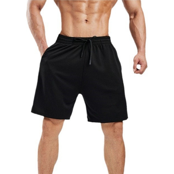 Shorts Deportivos Negros De Hombre, Suelto Y Cómodo