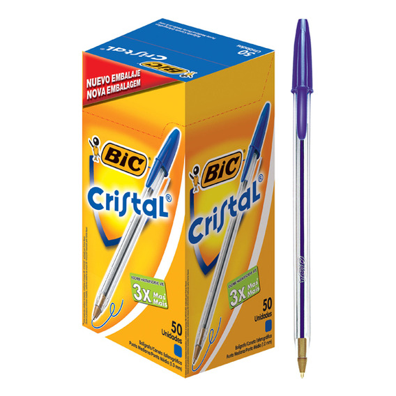 Lápiz Pasta Azul Bic Cristal Punta Media 50 Unid