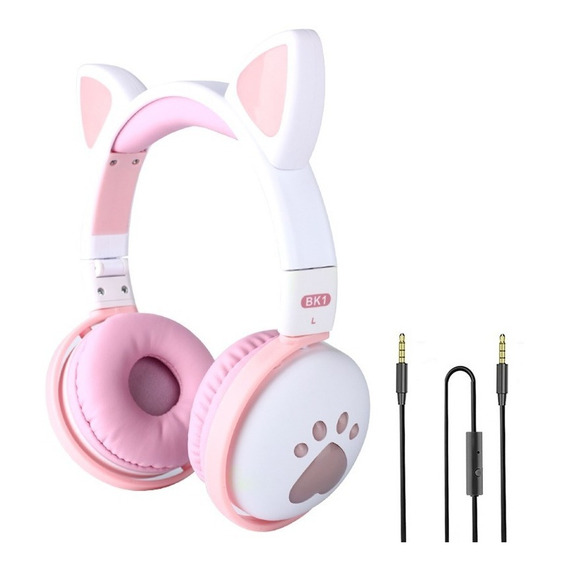 Auriculares gamer inalámbricos Fingertime BK1-AUR blanco y rosa con luz LED