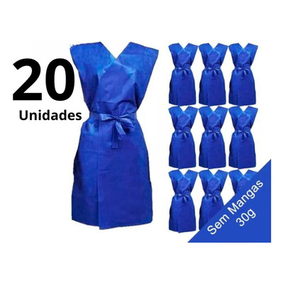 20 Avental Descartável 30 G Azul Sem Manga Procedimento