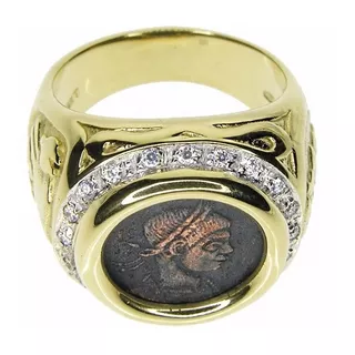 Anillo Moneda Romana Y Cubic Oro 18 Kts. -free Watch