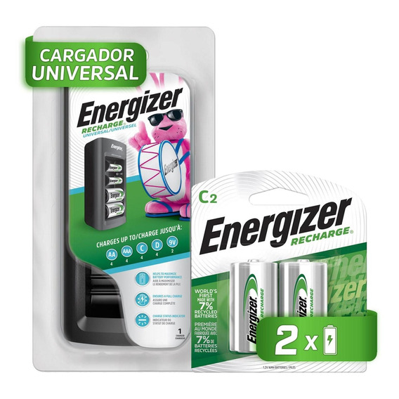 Cargador Universal Pilas Energizer + 2 Pilas Recargables C