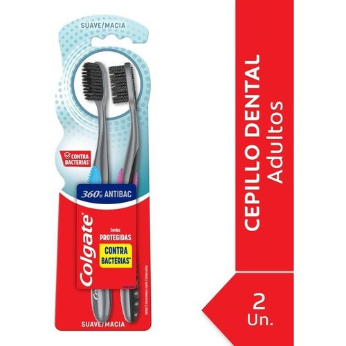 Cepillo de dientes Colgate 360° Antibacterial 360 medio x 2 unidades