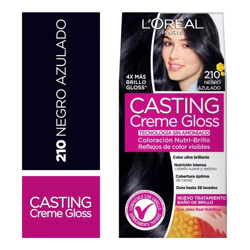Kit Tinta semipermanente L'Oréal  Casting Creme Casting creme gloss tono 210 nego azulado para cabello