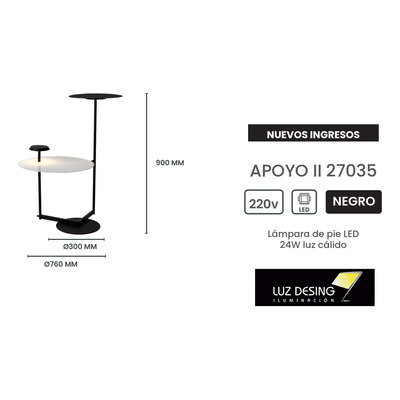 Lampara De Mesa Velador Pie Apoyo 2 Led 12w Deco Moderno Cie