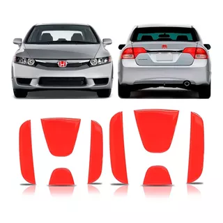 Aplique Vermelho Resinado Honda New Civic Traseiro E Frontal