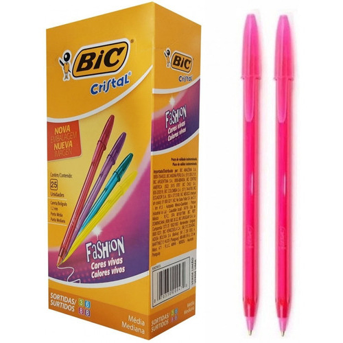 Caja X 25 Lapicera Boligrafo Bic Cristal Fashion 1.2mm Color De La Tinta Magenta Color Del Exterior Color De La Tinta Translucido