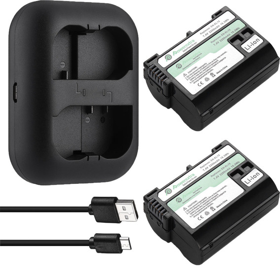 2 X En-el15 Batería + Cargador Doble Usb Para Nikon D7100 D7