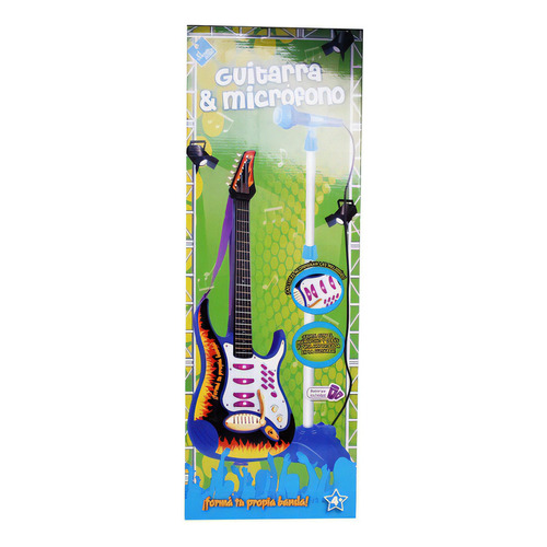 Micrófono De Pie Con Guitarra Rockera A Pila Duende Azul Ful