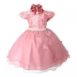 Vestido Infantil Princesa Realeza Daminha Rose Festa E Tiara