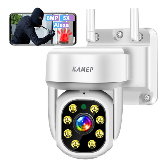 Cámara De Seguridad KAMEP S5 Con Resolución De 8MP Visión Nocturna Incluida Blanca Con Alexa