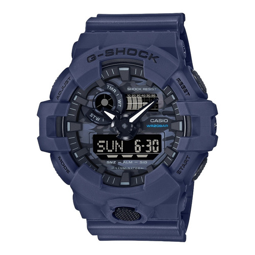 Reloj Casio Hombre G-shock Ga-700ca-2a Antigolpe Sumergible Color de la malla Azul Color del bisel Azul Color del fondo Negro