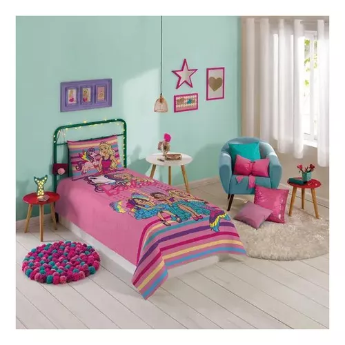 Jogo de Cama Lepper Barbie Reinos Mágicos Menina Lençol Solteiro 2