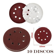 10 Discos De Lixa Com Velcro 125mm 8 Furos Grão 100