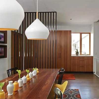 Lampara Colgante Mitra Beat Con Madera Apto Led Deco Moderno Blanco Con Madera