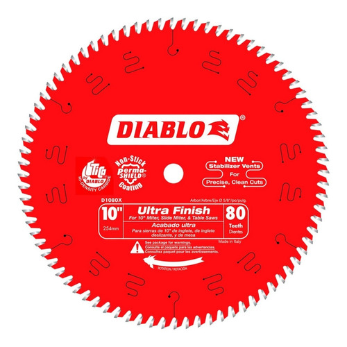 Disco Sierra Circular Diablo D1080x 10 PuLG 80 Dientes Ultra Color Rojo
