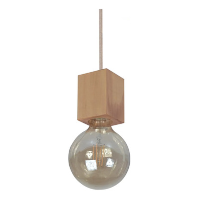 Lampara Colgante Nordico Cubo Madera E27 Apto Led Madera Clara