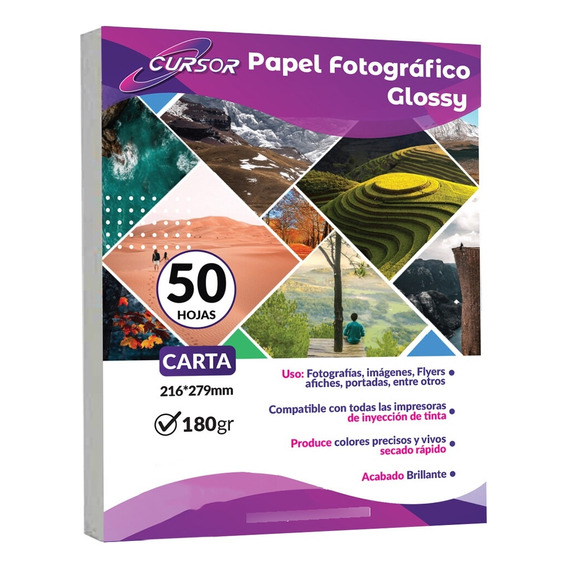 Papel Fotografico Glossy Carta/180gr/50 Hjs/ Cursor