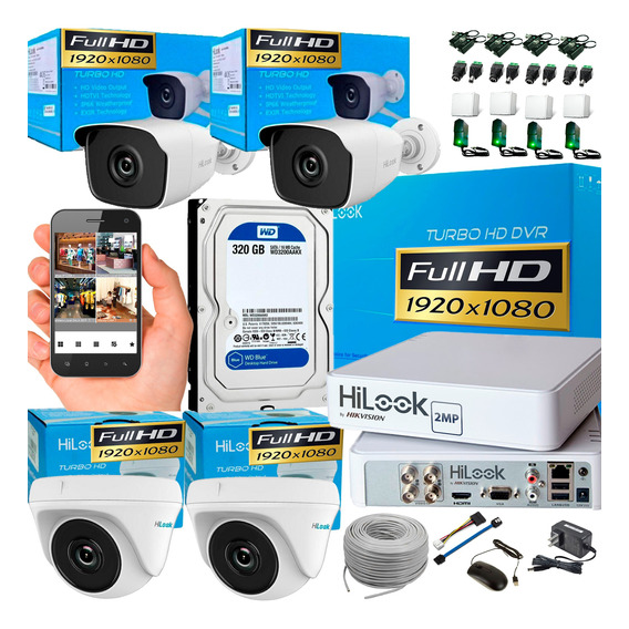 Kit Hikvision Hilook Dvr 1080 4ch + 4 Cámaras 1080p + Disco