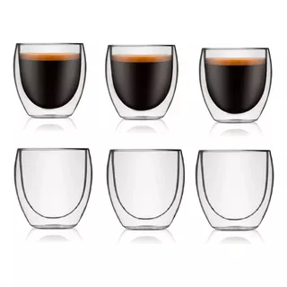 Pack X 6un Vaso Vidrio  Doble Pared  Cafe Taza Pocillo 150ml Color Transparente Incoloro