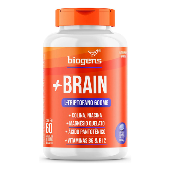 + Brain, triptófano 600 mg, 60 cps de colina Relax, Focus, Biogens