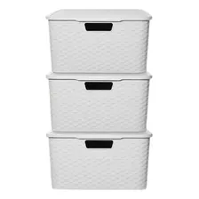 Canasto Organizador Símil Rattan Grande Tecson Lectra Blanco X 3 Unidades