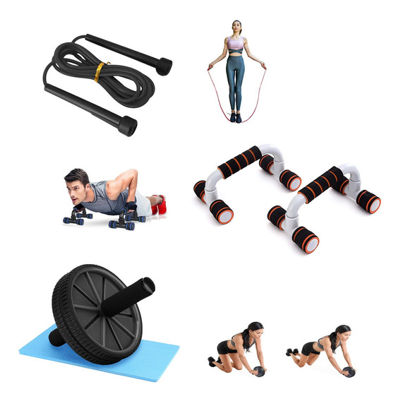 Kit Fit 1 Push Ups + 1 Cuerda Para Salto + 1 Rueda Abdomen