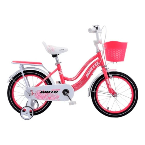 Bicicleta paseo infantil Kioto Niña R16 frenos v-brakes color coral con ruedas de entrenamiento