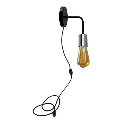 Aplique Vintage Negro Cromo Apto Led Pared Con Cable Velador