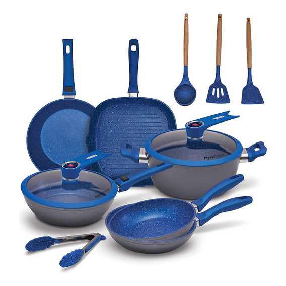 Batería De Cocina Flavorstone Ligth Family Set 12piezas Color Azul