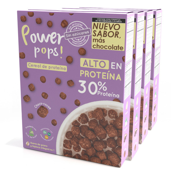 Power Pops! olin foods choco-cocoa 790g cereal de proteína pack 4 unidades