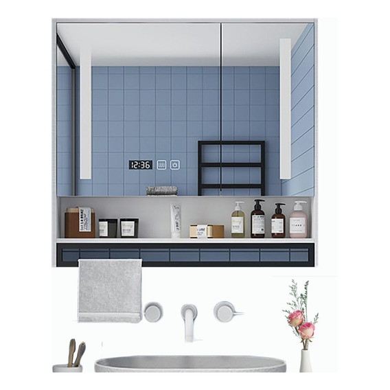 Espejo Con Luz Led Touch Moderno Madera Gabinete Para Baño