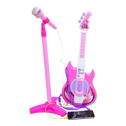Guitarra De Juguete Electronica Microfono Conexion Mp3 -rosa