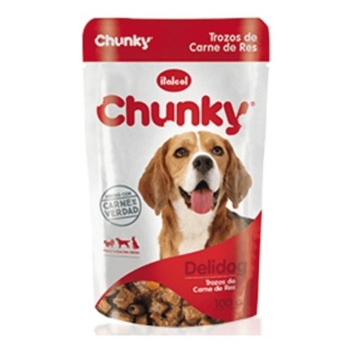 Alimento Chunky Delidog para perro adulto todos los tamaños sabor carne en sobre de 100g