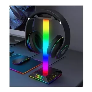 Suporte Fone De Ouvido Headset Efeitos Rgb Com Porta Usb Cor Da Luz Rgb Digital