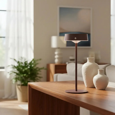 Lámpara De Mesa Led Cct Dimer Usb-c Y Solar Marrón Mks Marrón