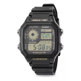 Relógio Casio Masculino  Mundial Quadrado 5 Alarmes Cor Da Correia Preto