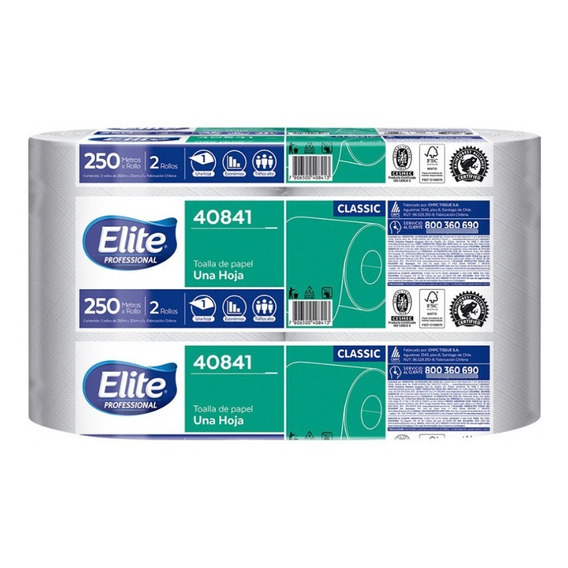 Toalla De Papel Rollo Marca Elite 2x250 Mt Cod 40841