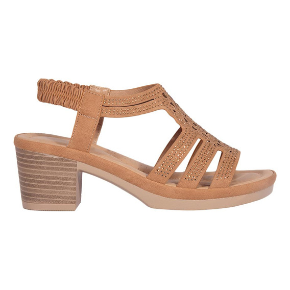 Sandalia Confort Con Pedrería Shosh Camel Mujer 5603