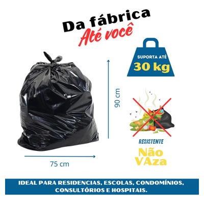 Saco De Lixo 100 Litros Preto Resistente 30kg Com 100 Unid