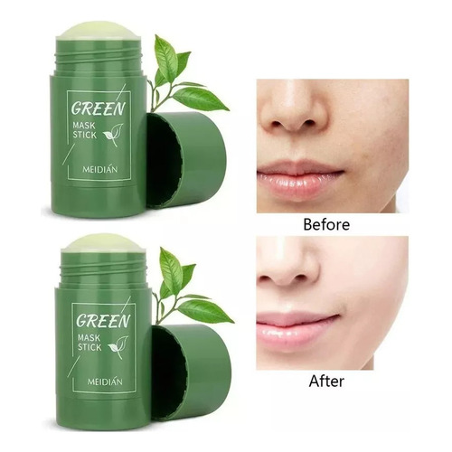 2 correas de máscara sólida de té verde que eliminan el acné, las espinillas y los puntos negros del tipo de piel normal