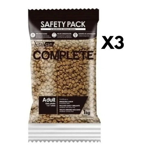Alimento Vitalcan Complete Gato Adulto 1 Kg X 3u Safety Pack