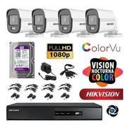 Kit Seguridad Hikvision Dvr 8ch + 4 Camaras 2mp Colorvu +1tb