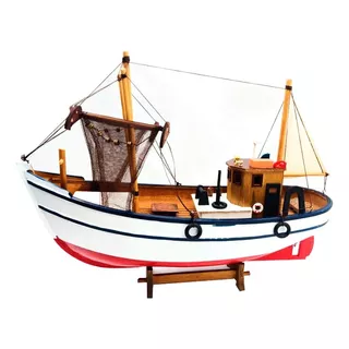 Barco Pesqueiro 50cm Madeira Miniatura Decoração