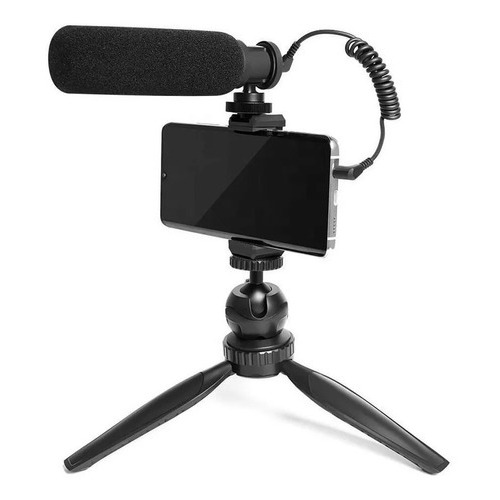 Microfono Camara Vlog Plug Play Streaming Celular Tablet Color Negro