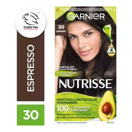 Kit De Tintura Permanente Nutrisse De Garnier Tono Tono 30 Espresso