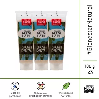 Paq.de 3-crema Dental Artesanal De Corteza De Neem Sin Fluor