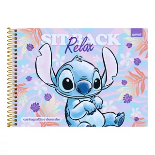 Caderno De Desenho Stitch Cartografia 80 Folhas Menina