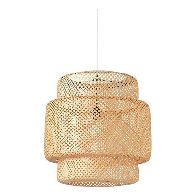 Colgante Deco Moderno De Bambu 40x40 Natural Apto Led E27 