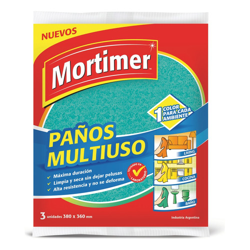 Paño de limpieza Mortimer Multiuso Multicolor 3 u